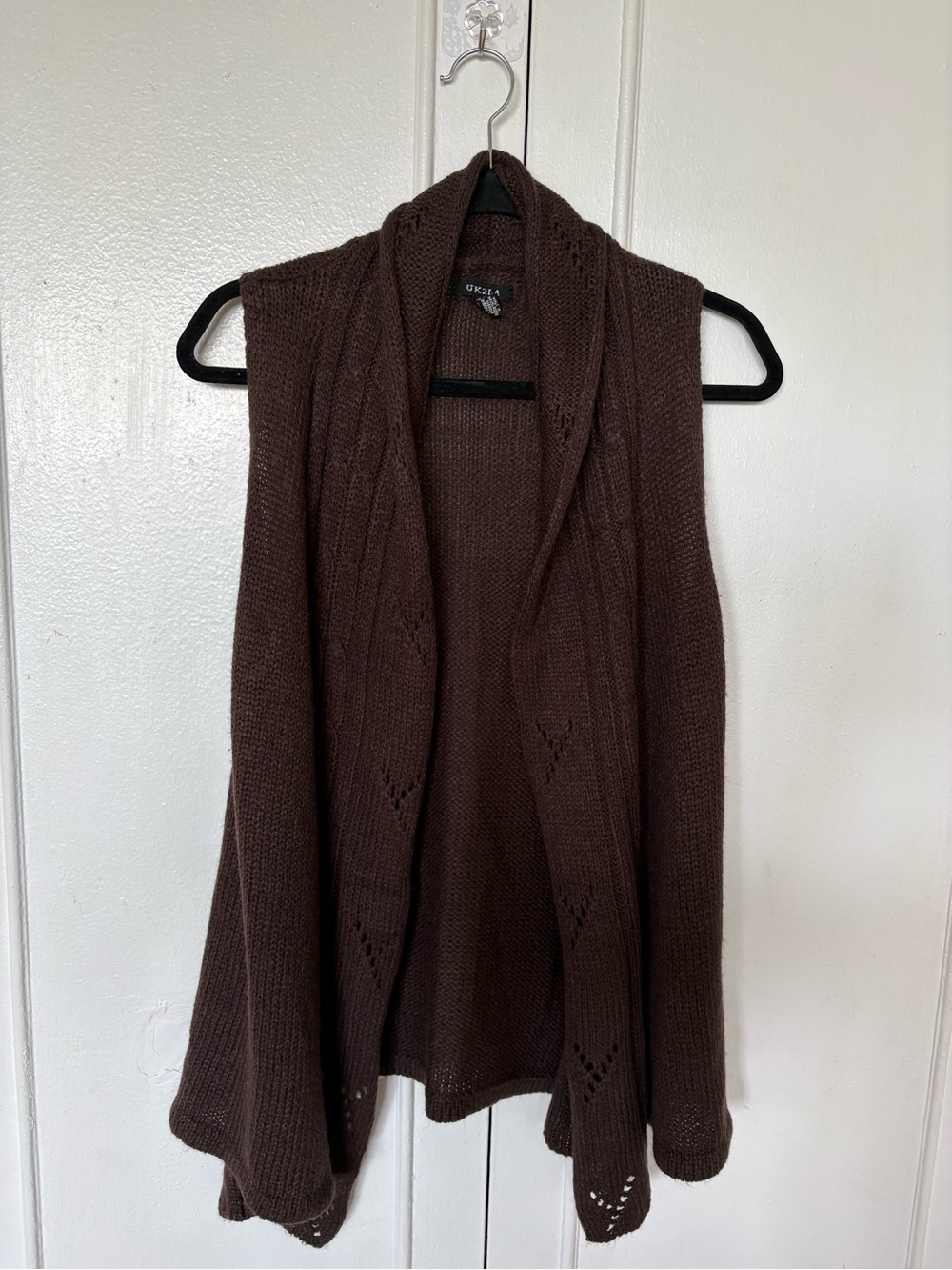 UK2LA Brown Open-Front Knit Sleeveless Cardigan Vest